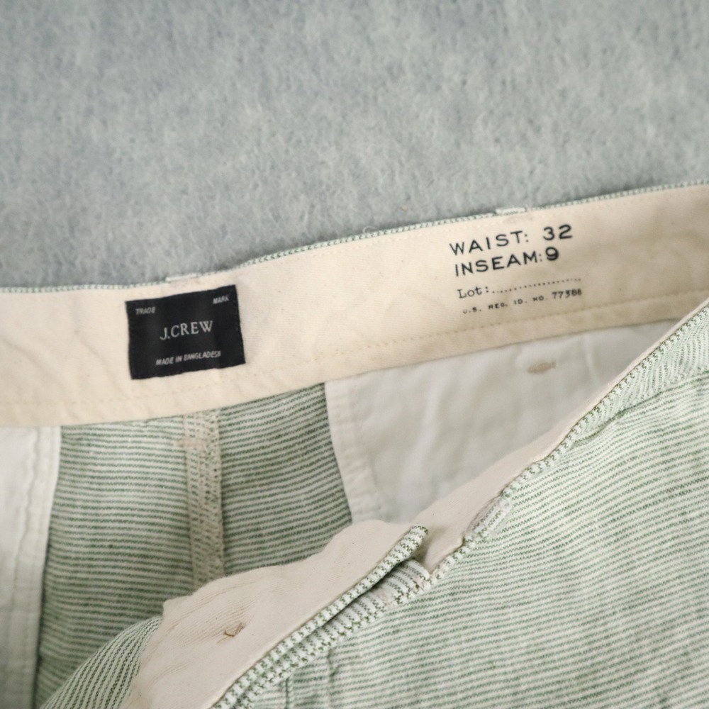 J.Crew Linen Shorts Mens 32 Green 9" Inseam Striped Summer Beach Preppy Chino - Picture 3 of 6